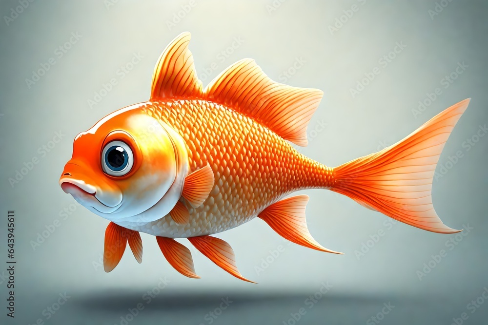 Cute 3d isolated cartoon goldfish 