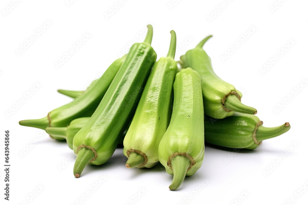 Okra photo realistic illustration - Generative AI. Okra photo realistic illustration - Generative AI.