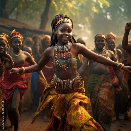 African girl dancing national dance in African clothes