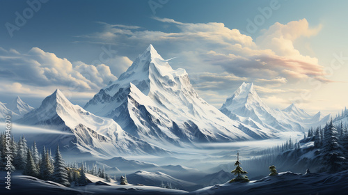 Snowy high mountains and sky view