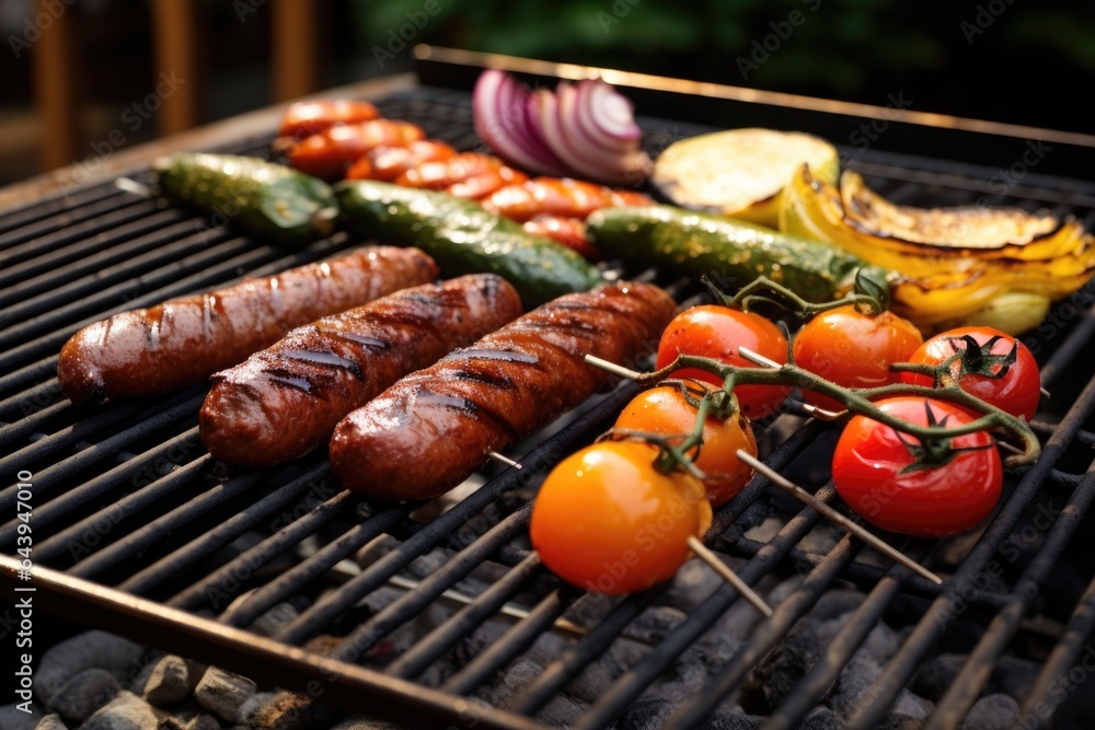 plant-based sausages on a barbecue grill