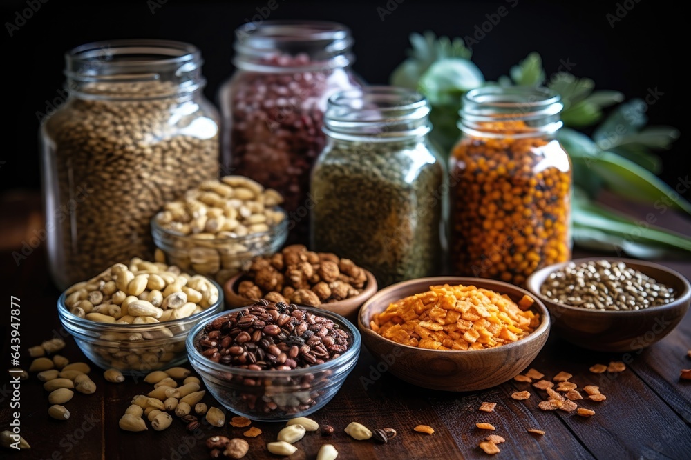 arrangement of various healthy grains and legumes for meal prep arrangement of various healthy grains and legumes for meal prep