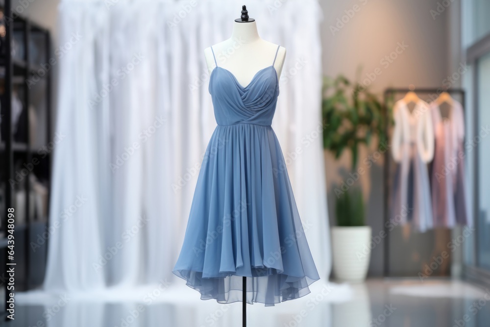 Elegant blue dress on mannequin showcasing modern fashion trends in boutique setting, generative ai. Elegant blue dress on mannequin showcasing modern fashion trends in boutique setting, generative ai.
