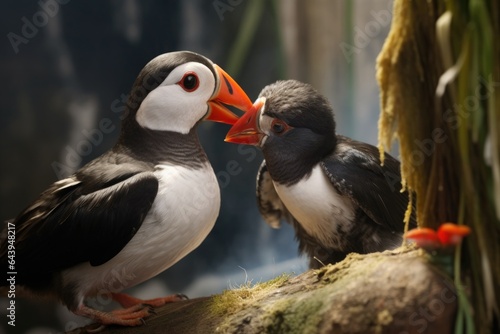 puffin chick eagerly grabbing fish from parents beak © altitudevisual