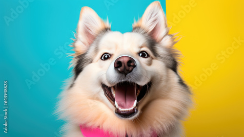 Happy smiling dog isolated on colored background. © MP Studio