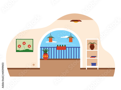 Illustration of a comfortable living room with armchairs in flat style. Home decor vector illustrations. Flat design home decor illustrations.