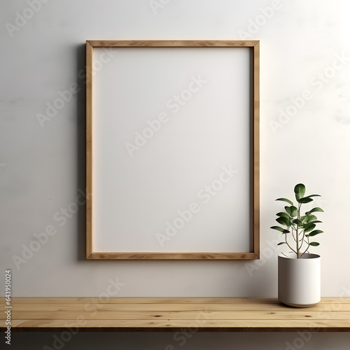 Empty wooden picture frame mockup