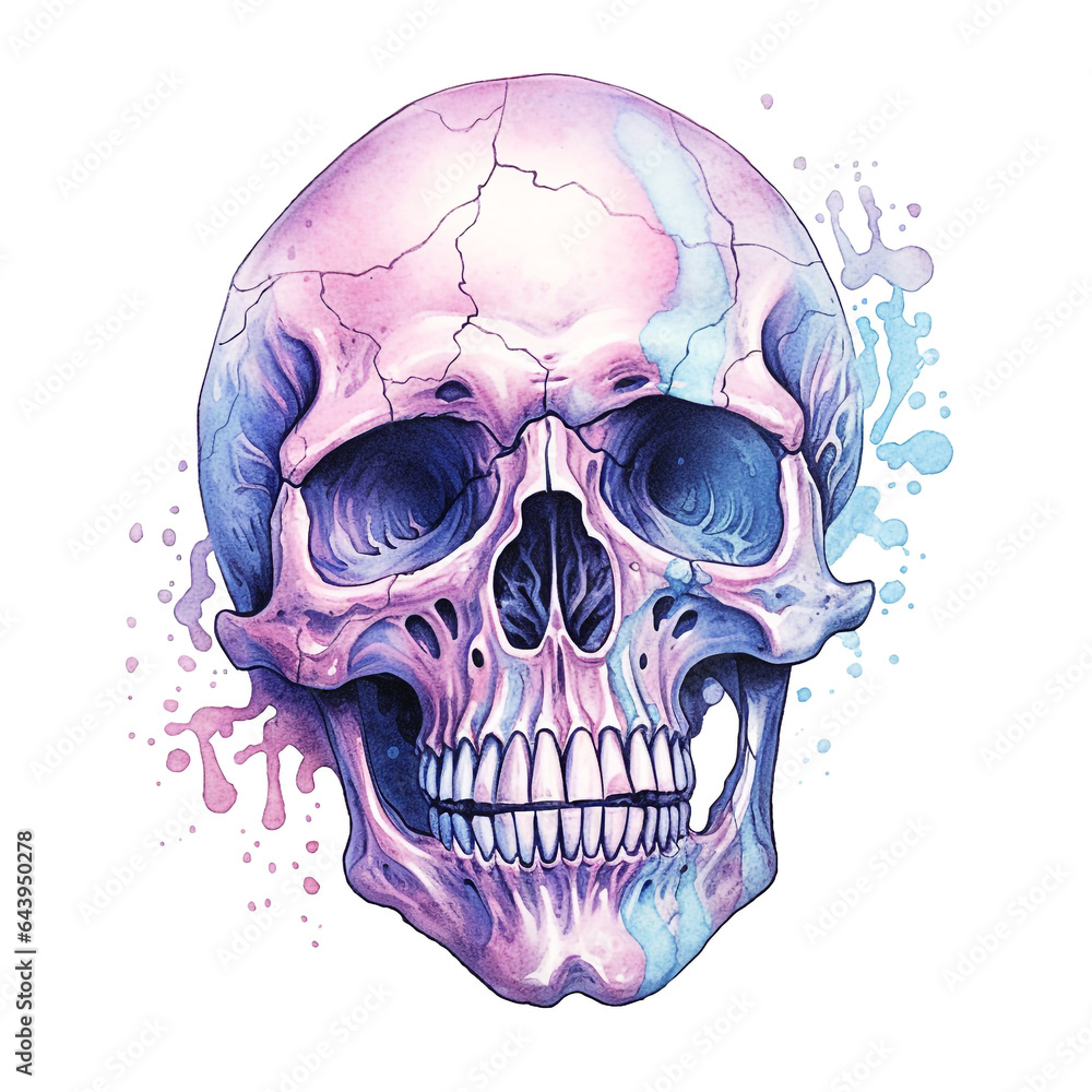 Fototapeta premium Watercolor pastel purple Halloween skull