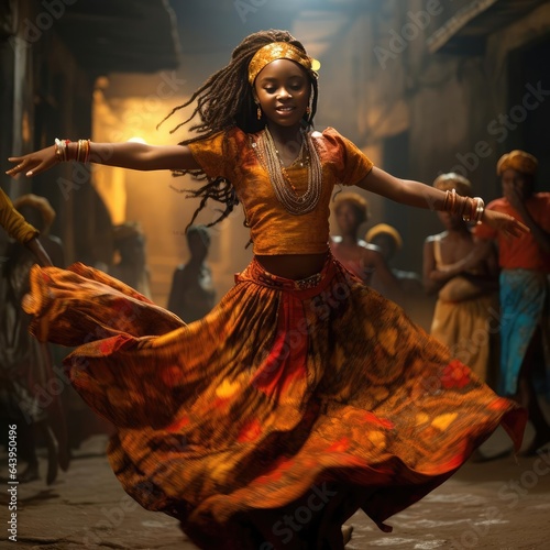 African girl dancing national dance in African clothes