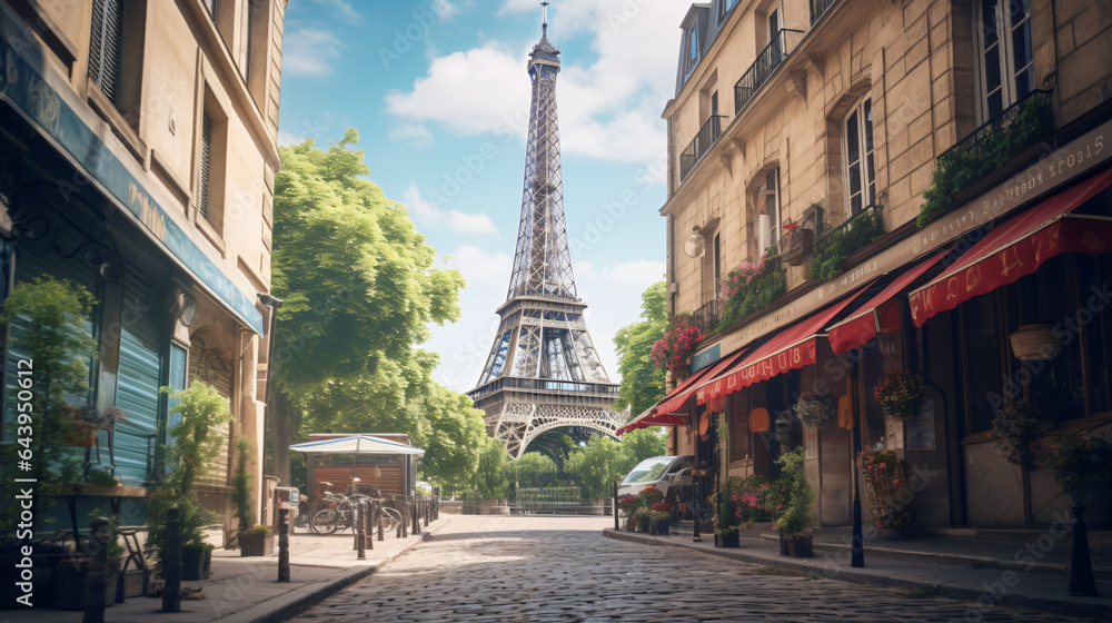 The Eifel tower in Paris from a tiny street