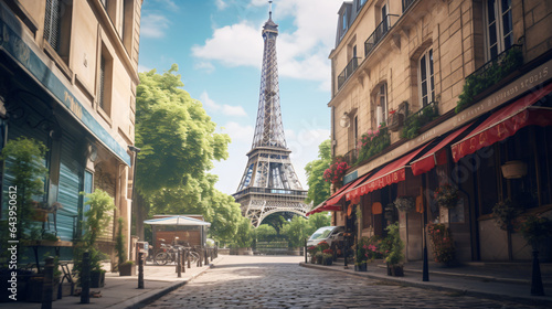 The Eifel tower in Paris from a tiny street
