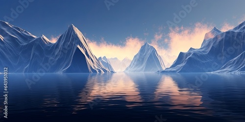 3d render  fantasy landscape panorama with mountains reflecting in the water. Abstract background. Spiritual zen wallpaper with skyline  Generative AI