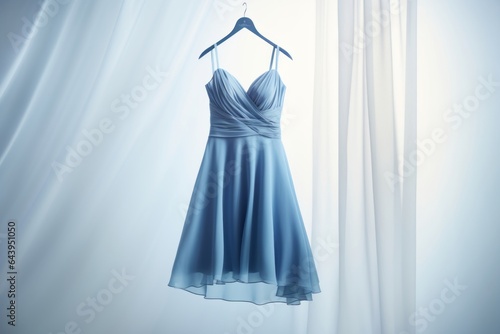 Elegant blue dress on mannequin showcasing modern fashion trends in boutique setting, generative ai.