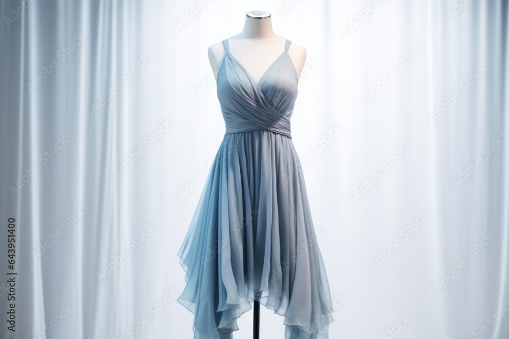 Elegant blue dress on mannequin showcasing modern fashion trends in boutique setting, generative ai. Elegant blue dress on mannequin showcasing modern fashion trends in boutique setting, generative ai.