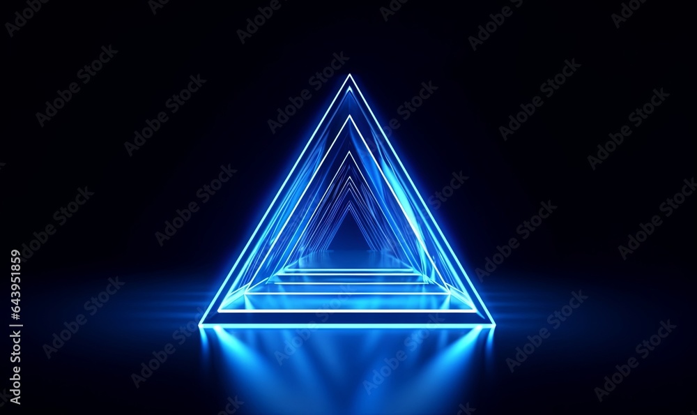 3d animated blue geometric background of spinning glass triangle ...