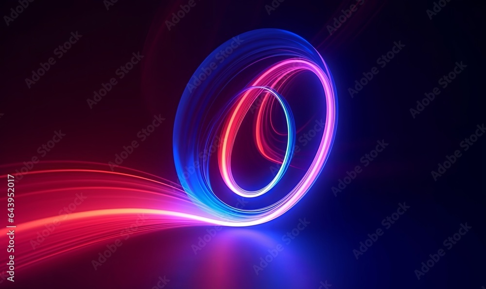 looping 3d animation, abstract neon background with curly spiral line spinning and rotating, Generative AI