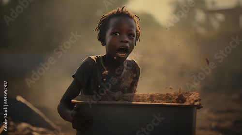 A african hungry child crying , emotional , generative ai