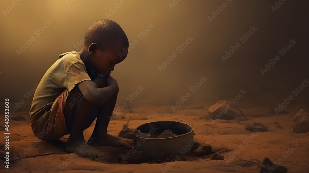 A african poor boy searching foods , hungry boy , Generative AI - obrazy, fototapety, plakaty 