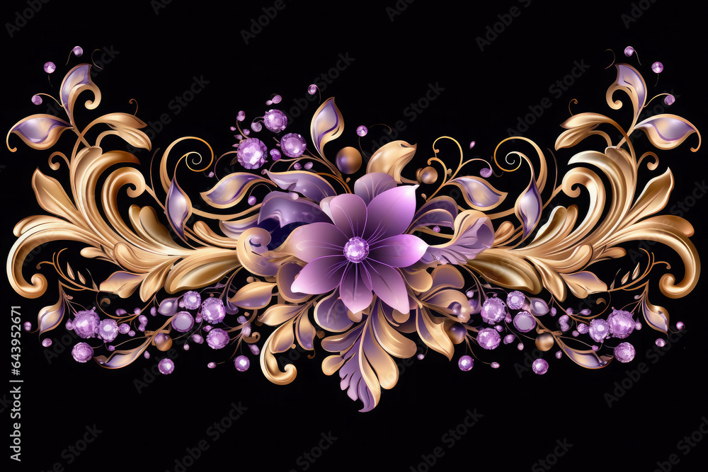 A purple and gold border with purple flowers, Generative AI A purple and gold border with purple flowers, Generative AI