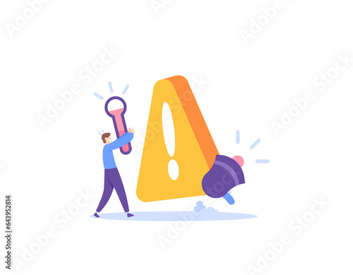 Risk management. risk evaluation and treatment. An entrepreneur panics because the risk of failure is too high. warnings and indicators. possibilities and opportunities. illustration concept design