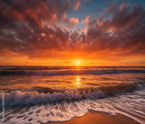 Majestic ocean waves and dramatic sky on a coastal beach