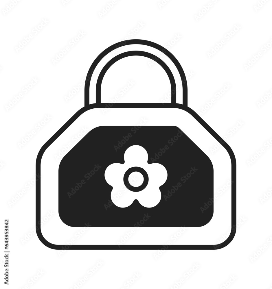 Little girl purse monochrome flat vector object. Female handbag fashion. Child accessory. Editable black and white thin line icon. Simple cartoon clip art spot illustration for web graphic design Little girl purse monochrome flat vector object. Female handbag fashion. Child accessory. Editable black and white thin line icon. Simple cartoon clip art spot illustration for web graphic design