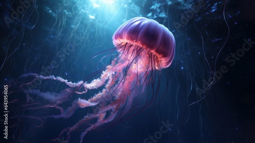 Luminous jellyfish in a dark, underwater abyss © ArtisanSamurai