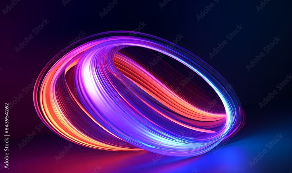 3d render, colorful background with abstract shape glowing in ultraviolet spectrum, curvy neon lines. Futuristic energy concept, Generative AI - obrazy, fototapety, plakaty 