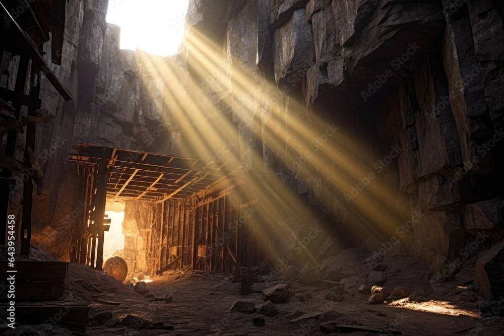 sunlight streaming through a collapsed mine entrance