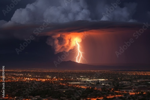 sinister volcanic lightning illuminates dark ash cloud