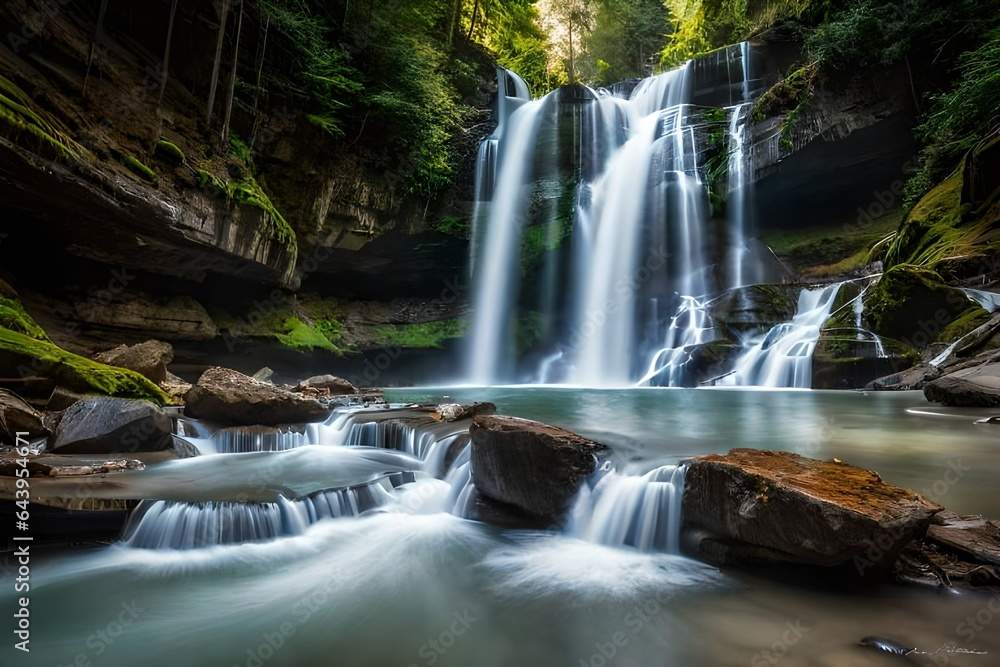 Fototapeta premium majestic view of waterfall in the forest ai generated