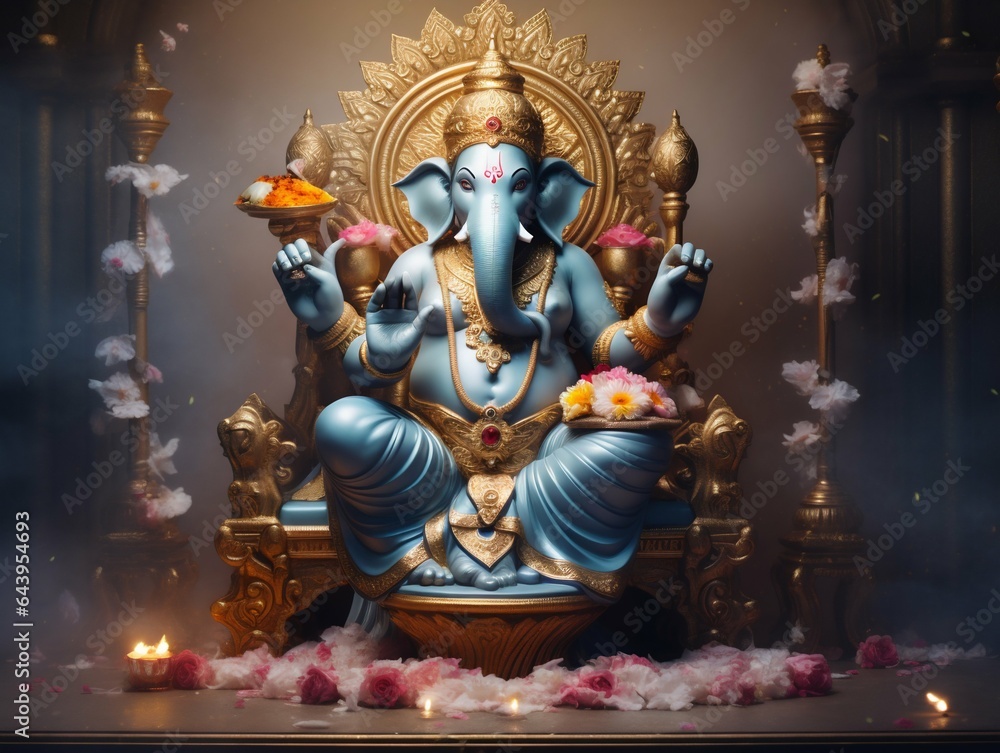Ganesha on Sacred Throne. Generative ai