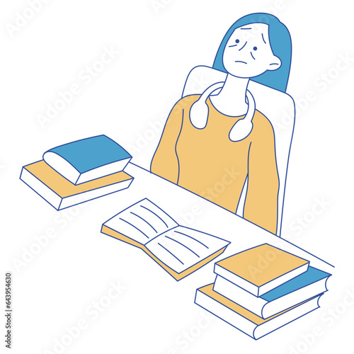 Female teenager feel exhausted minimalist cartoon illustration