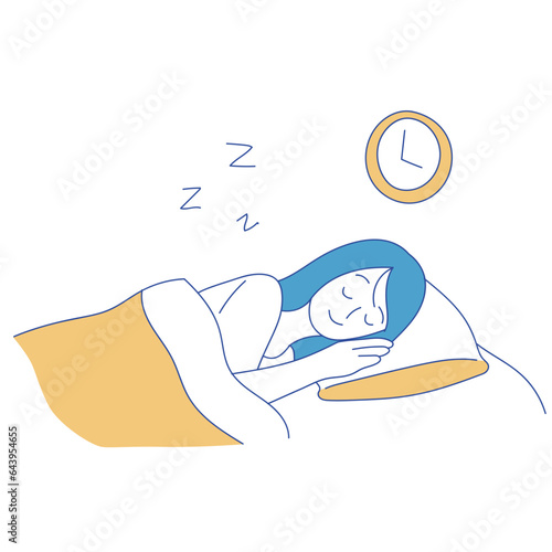 Female teenager sleeping minimalist cartoon illustration