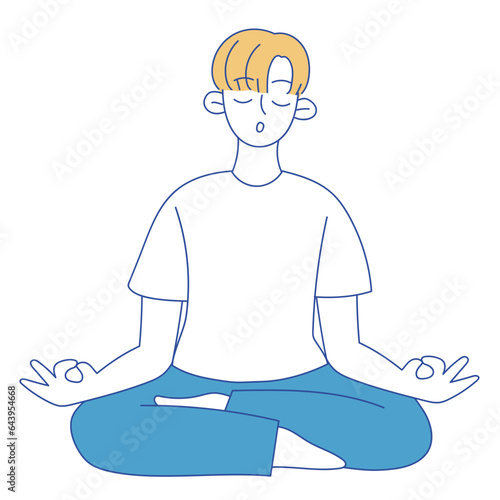 Male teenager meditating minimalist cartoon illustration