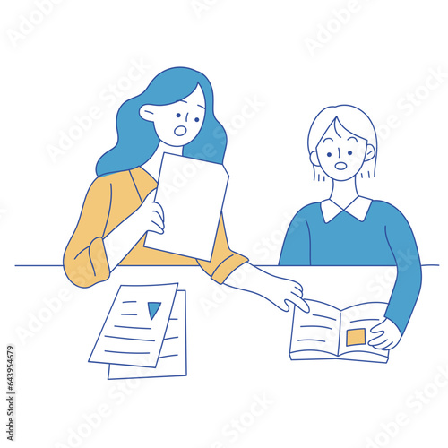 Teacher tutoring student minimalist cartoon illustration