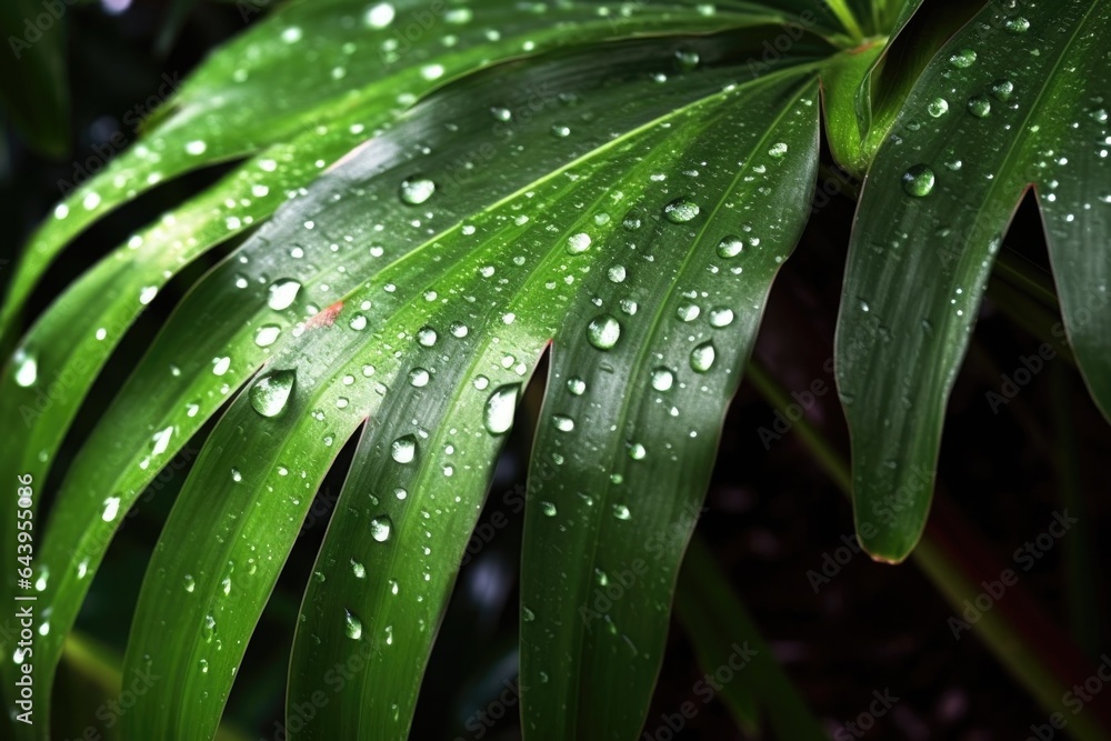 water droplets on the leaves of a tropical houseplant water droplets on the leaves of a tropical houseplant
