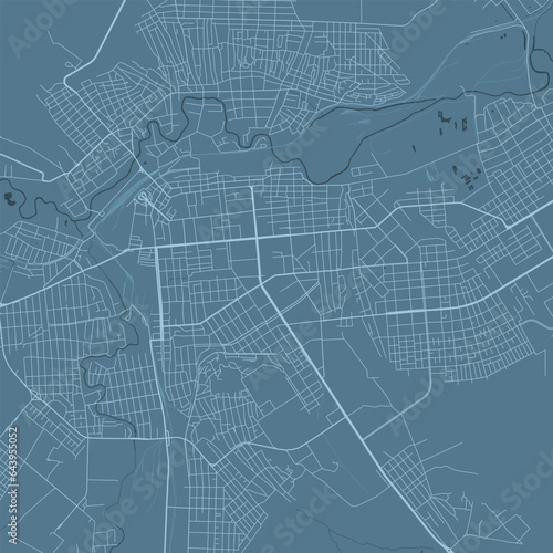 Blue Luhansk map, Ukraine, detailed municipality map, skyline panorama. Decorative graphic tourist map of Luhansk territory. Vector illustration.