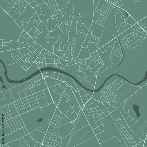 Background Uzhhorod map, Ukraine, green city poster. Vector map with roads and water. Widescreen proportion, flat design roadmap.