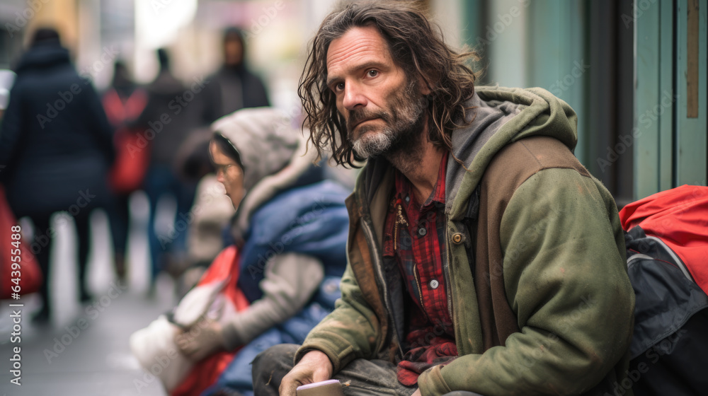 Fototapeta premium Homeless man on a city street