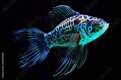 a fish with a non-toxic, glow-in-the-dark pattern in a dark tank