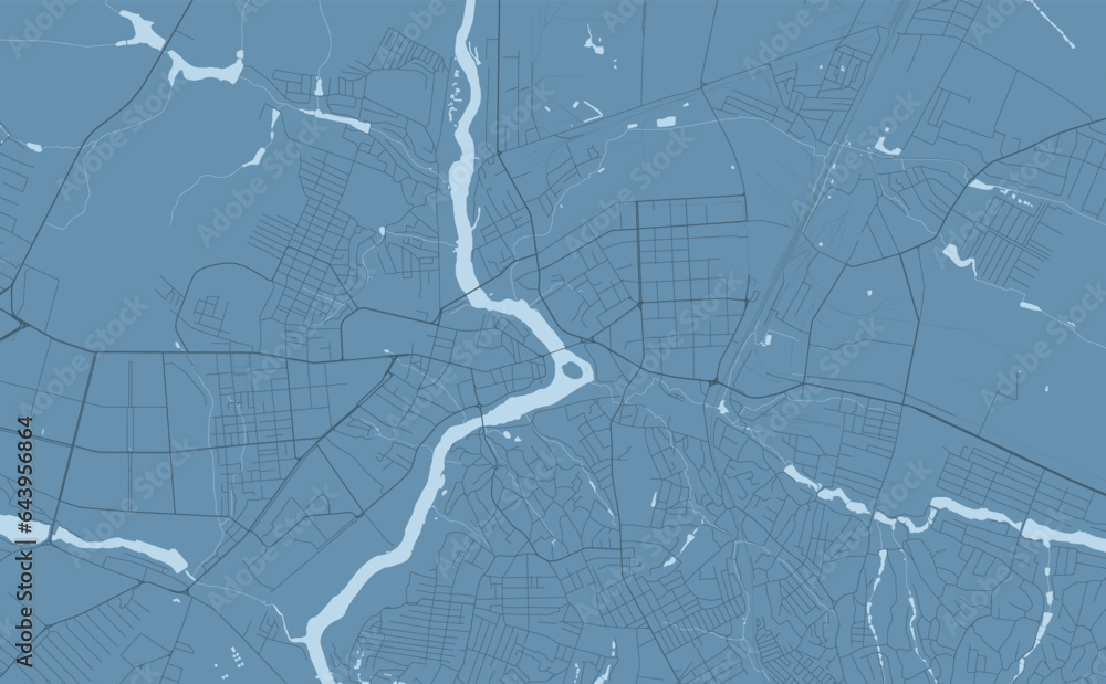 Fototapeta premium Blue Vinnytsia map, Ukraine, detailed municipality map, skyline panorama. Decorative graphic tourist map of Vinnytsia territory. Vector illustration.