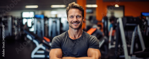 Portrait of man working out gym fitness  fitness concept. Healthy lifestyle with fitness gym and healthy life .