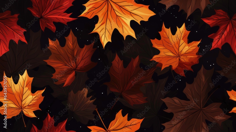 Crisp Autumn Morning Delight: A Vibrant Background of Colored Wet Maple Leaves in Their Seasonal Glory