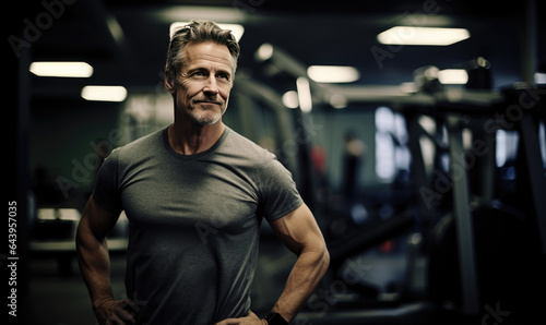 Portrait of happy and healthy looking man working out in gym, fitness concept. Healthy lifestyle.