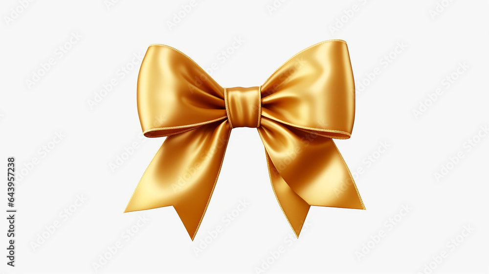 Decorative golden bow with long ribbon isolated on white background, generative AI Decorative golden bow with long ribbon isolated on white background, generative AI