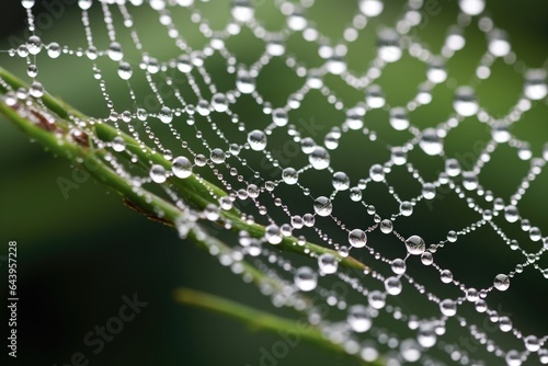 close-up of dewdrops on a spider web, emphasizing its intricate design © altitudevisual