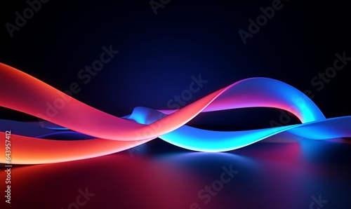 3d rendering, abstract neon background with wavy glowing ribbon, Generative AI