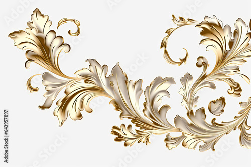 A white background with gold and white leaves, Generative AI