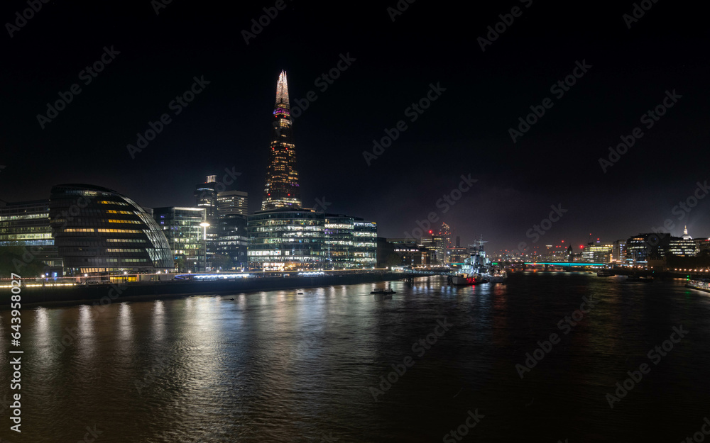 Night view of the Shard and skyscrapers of the city of London
